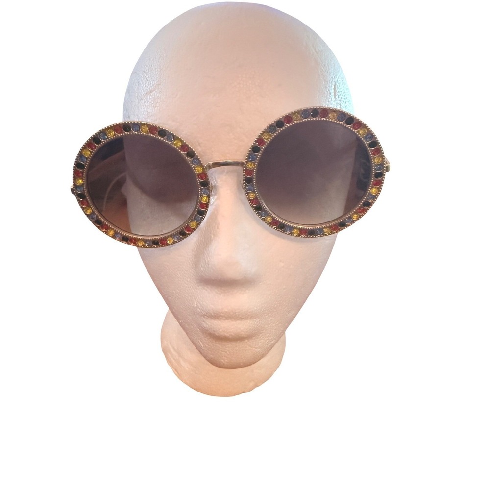 Festival Party Colorful Sojos Oversized Round Sunglasses Gold MultiColor Jewels